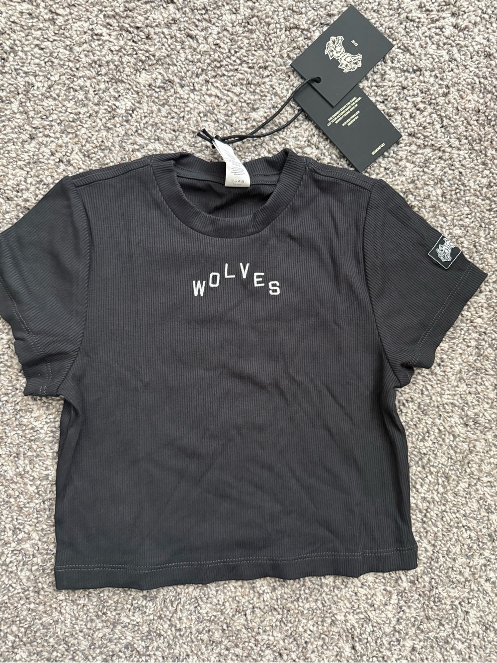 Darc Sport Black Ribbed Crop Tee with WOLVES Embroidery